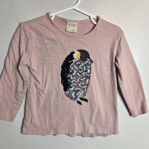 Zara Girls Soft Collection Sequin Penguin Cotton Top Short, 3T